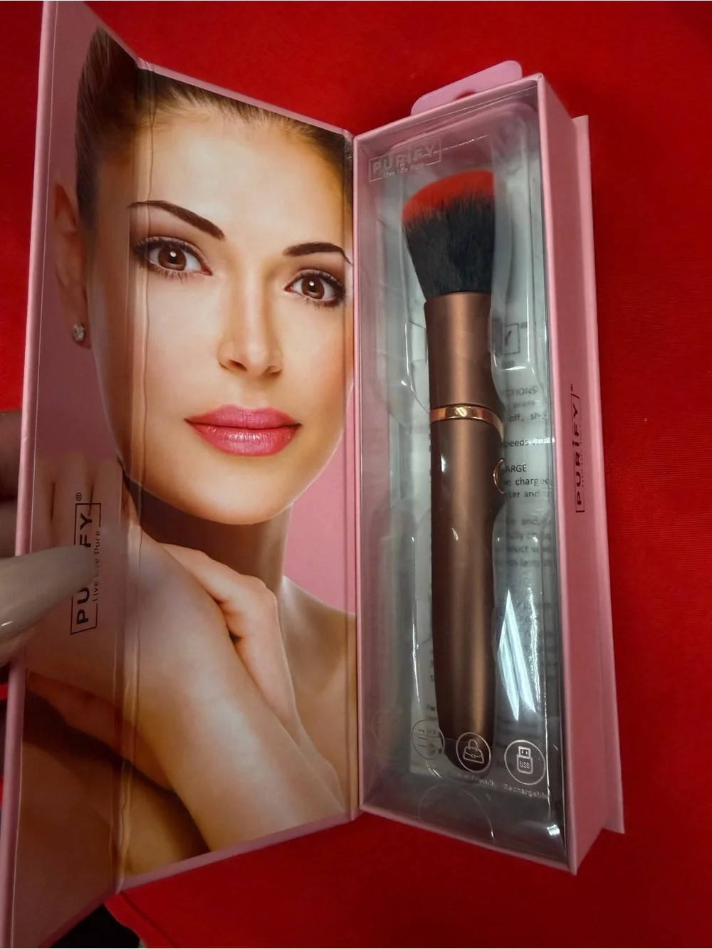 Sonic Makeup Brush — Pink Handle with Red-Tip Bristles